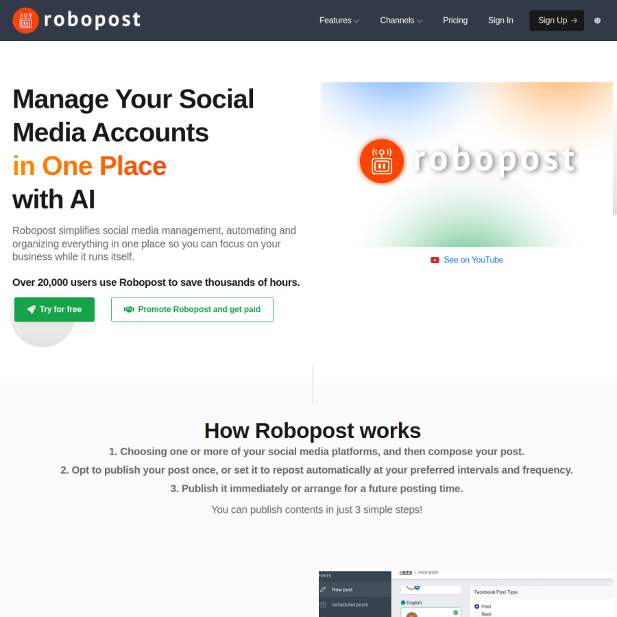 robopost.app homepage screenshot