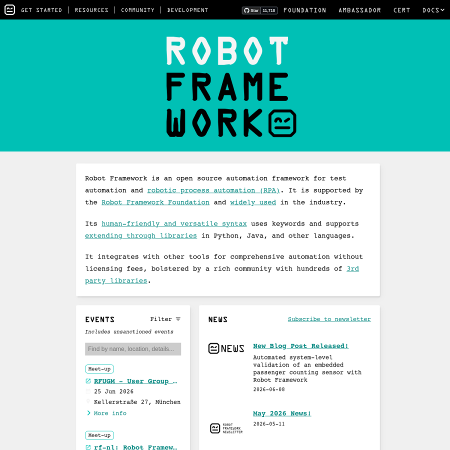 robotframework.org homepage screenshot