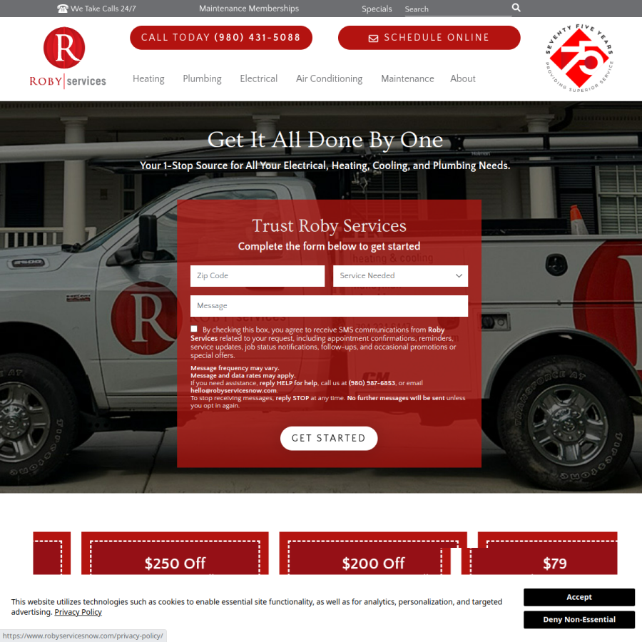 robyservicesnow.com homepage screenshot