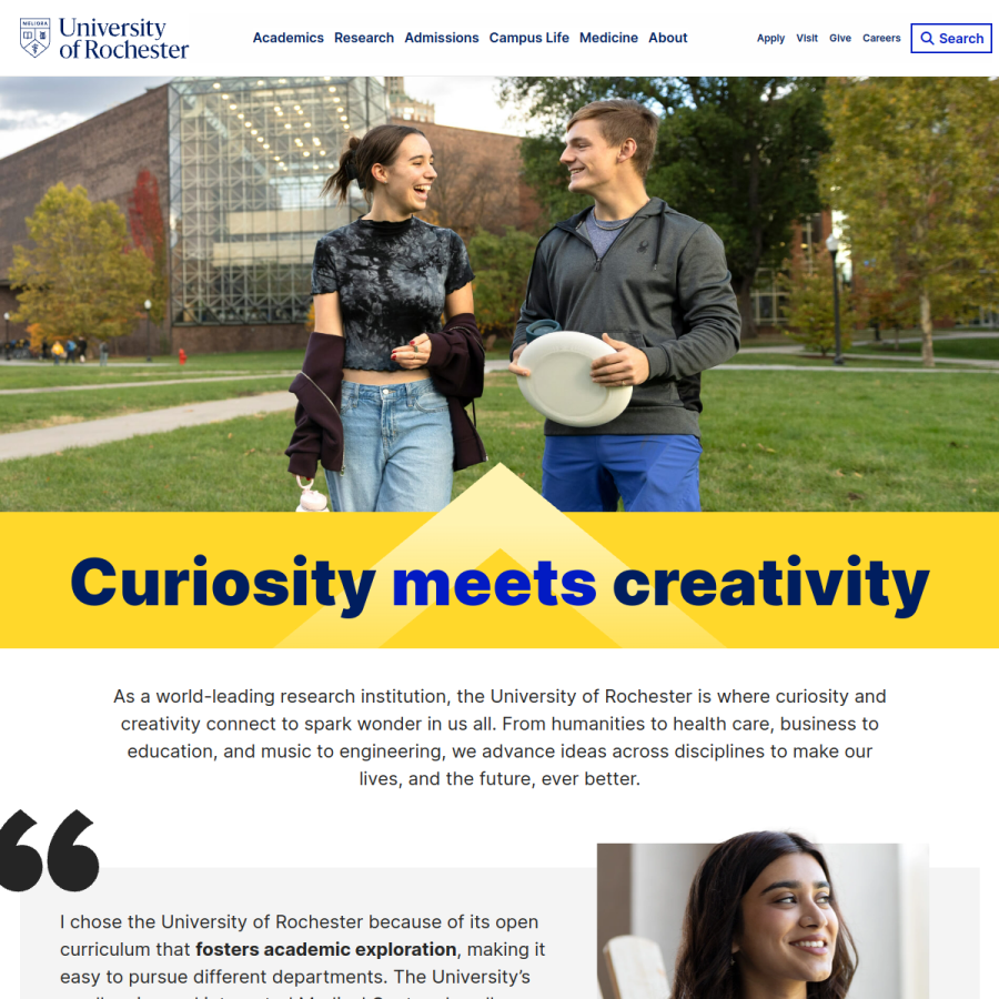 rochester.edu homepage screenshot