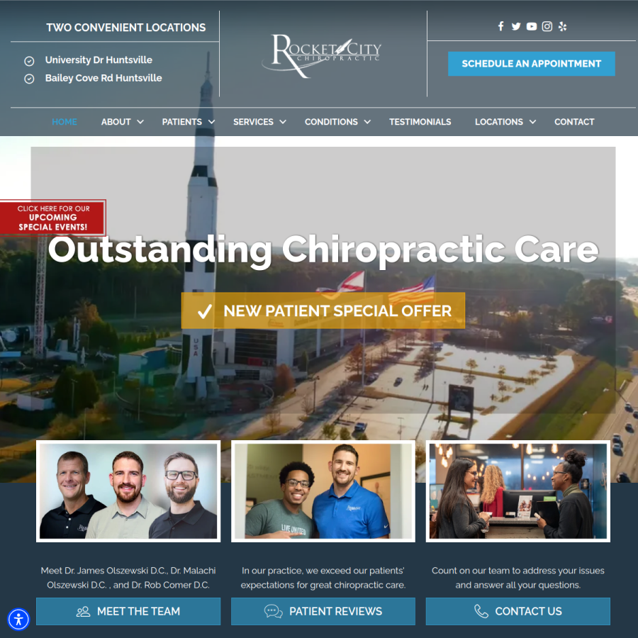 rocketcitychiropractic.com homepage screenshot