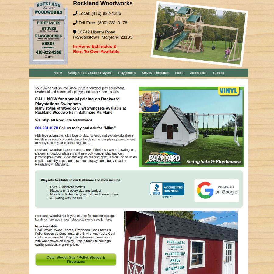 rocklandwoodworks.com homepage screenshot