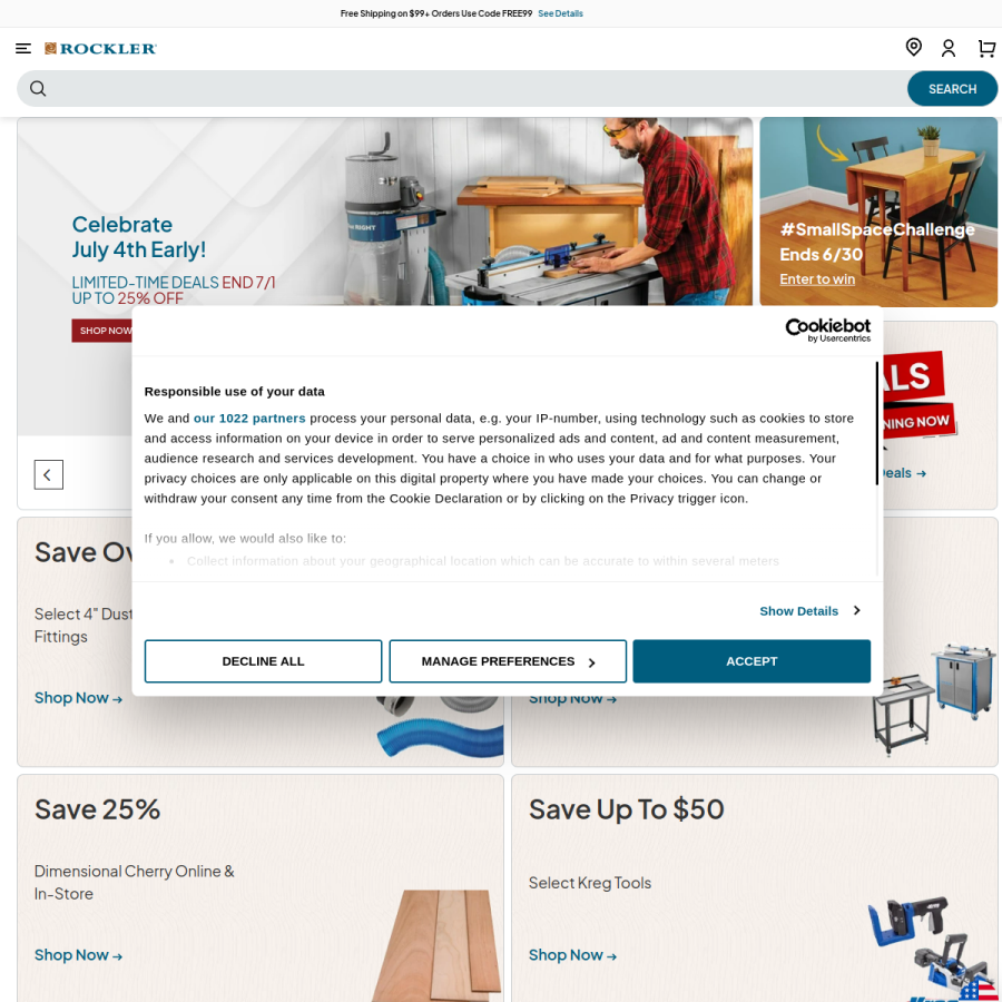 rockler.com homepage screenshot