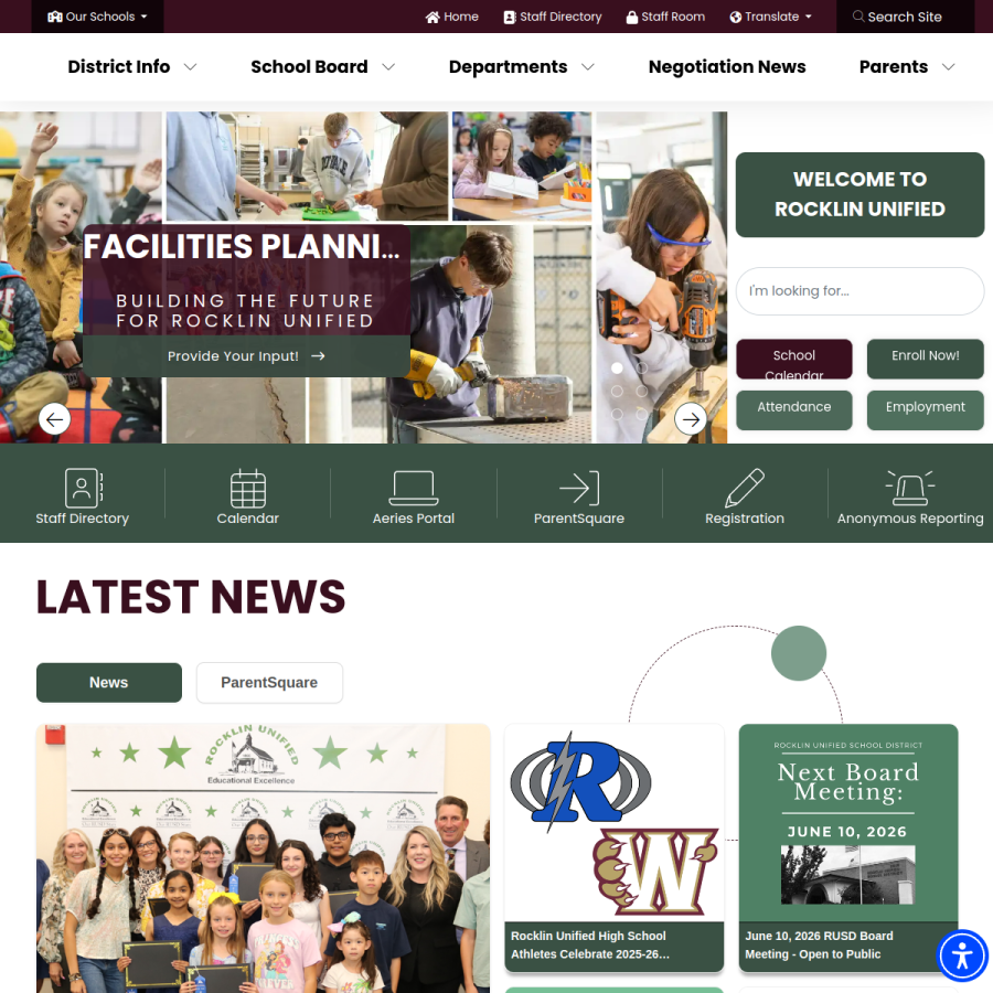 rocklinusd.org homepage screenshot