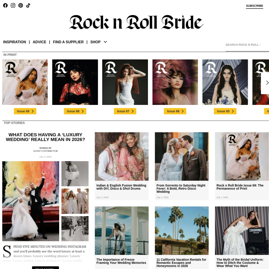 rocknrollbride.com homepage screenshot