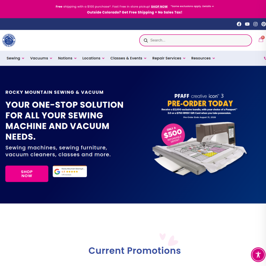 rockymountainsewing.com homepage screenshot