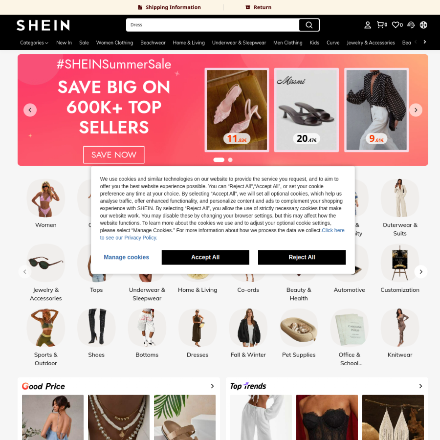 roe.shein.com homepage screenshot