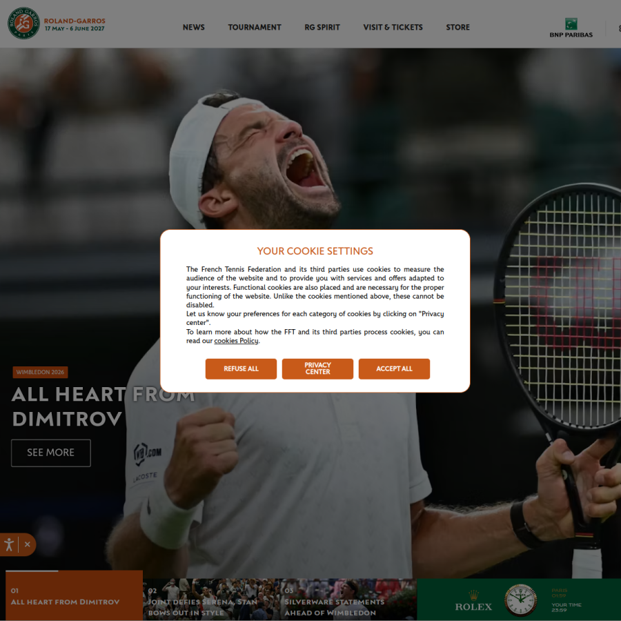 rolandgarros.com homepage screenshot