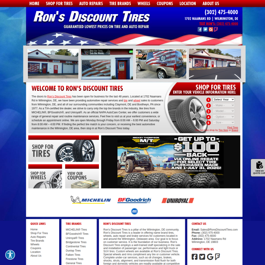 ronsdiscounttires.com homepage screenshot