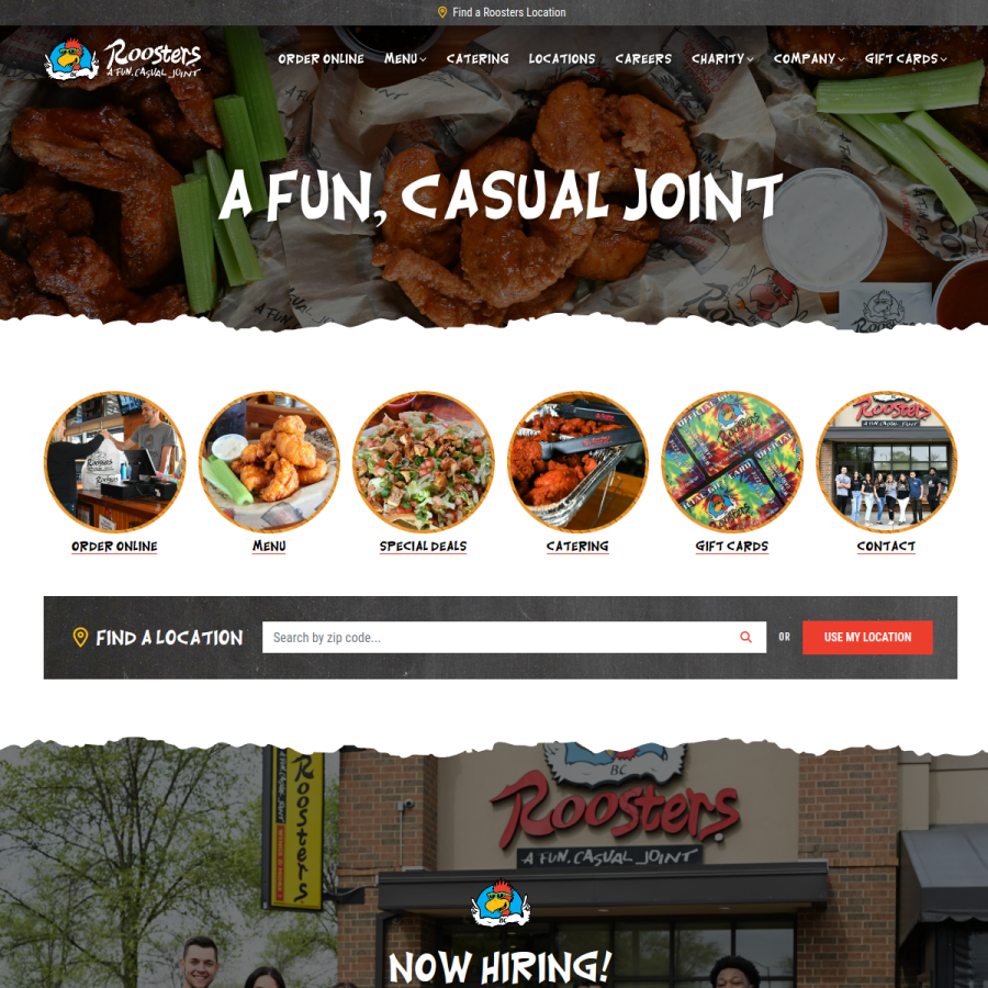 roosterswings.com homepage screenshot