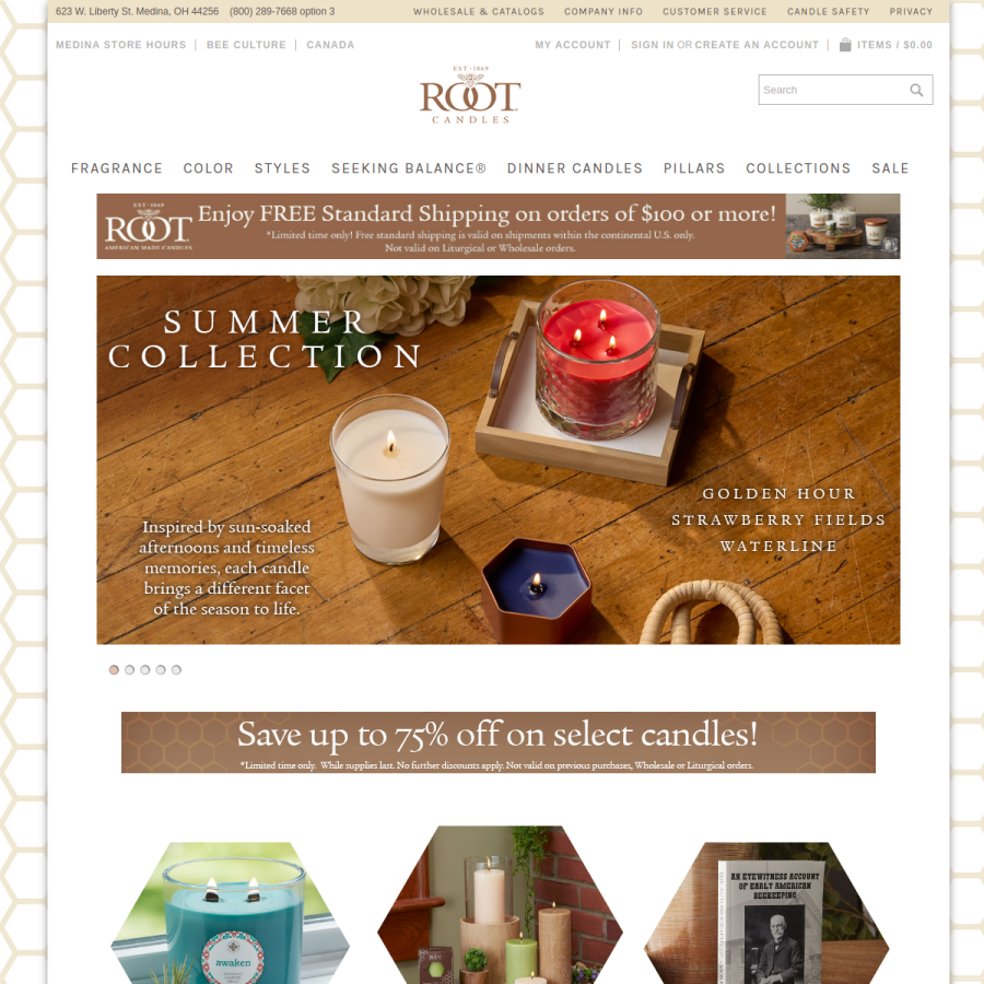 rootcandles.com homepage screenshot