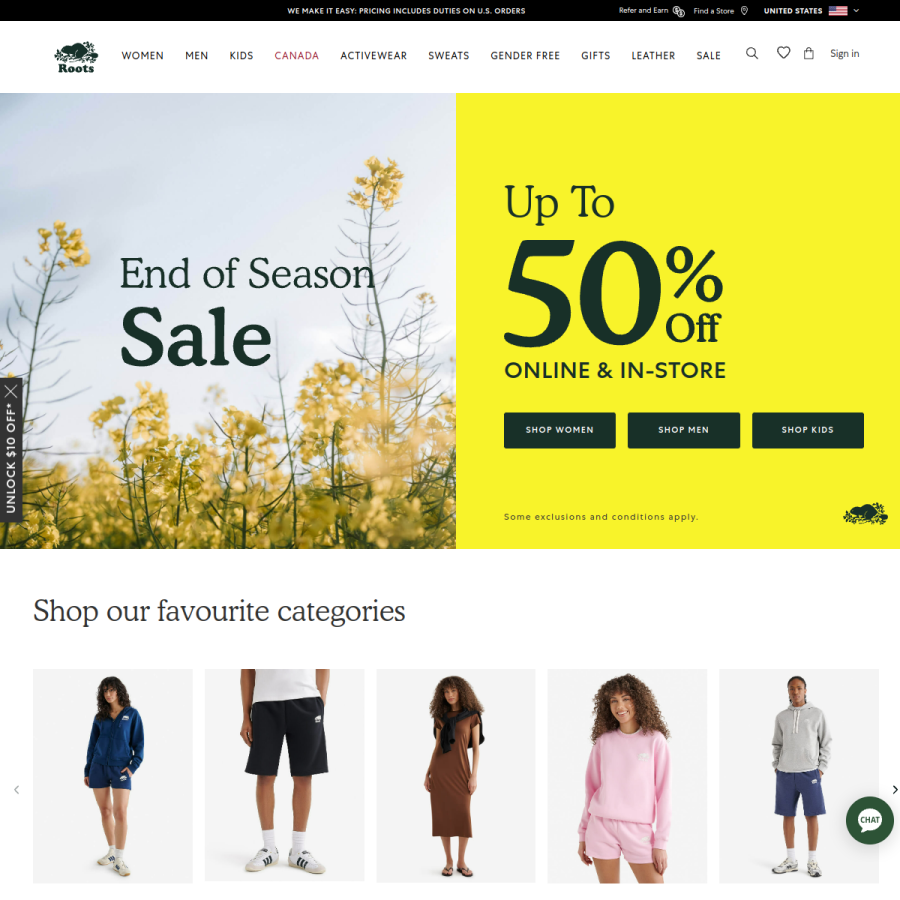 roots.com homepage screenshot