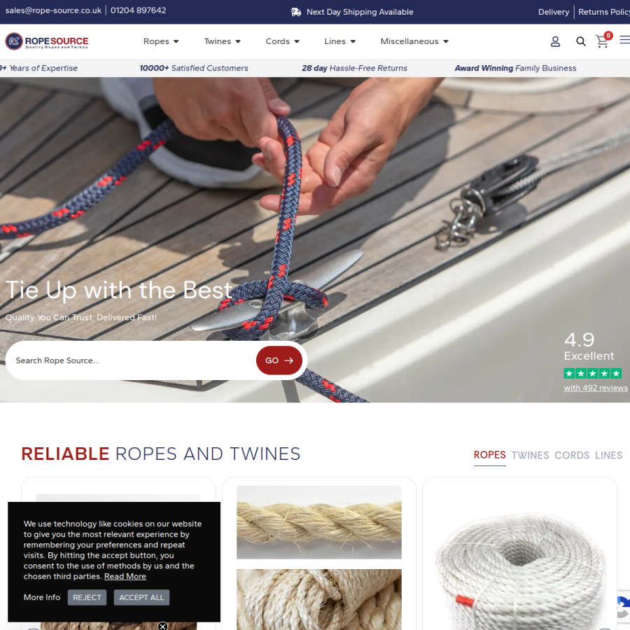 rope-source.co.uk homepage screenshot