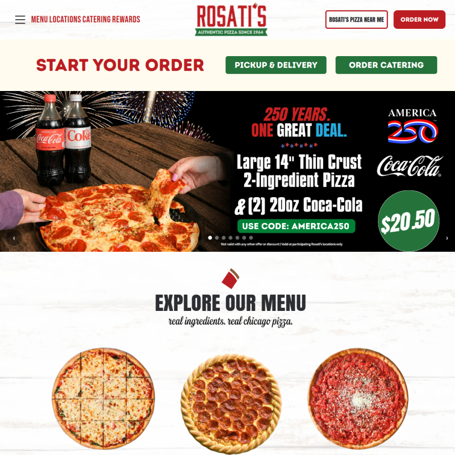 rosatispizza.com homepage screenshot