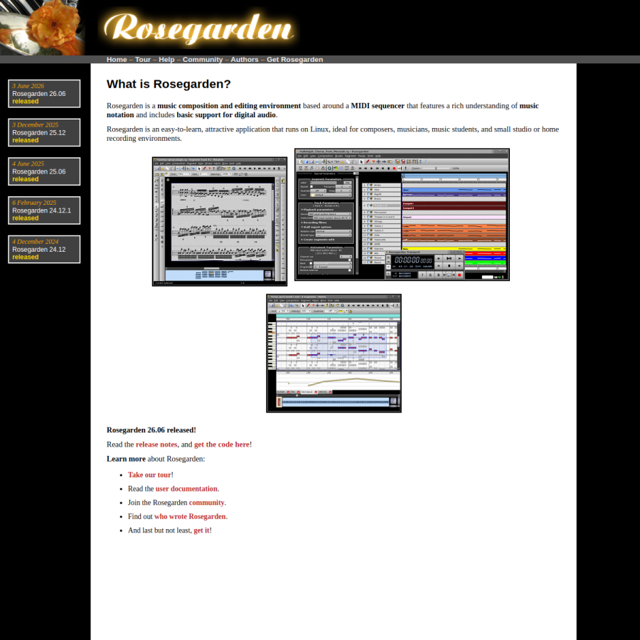 rosegardenmusic.com homepage screenshot