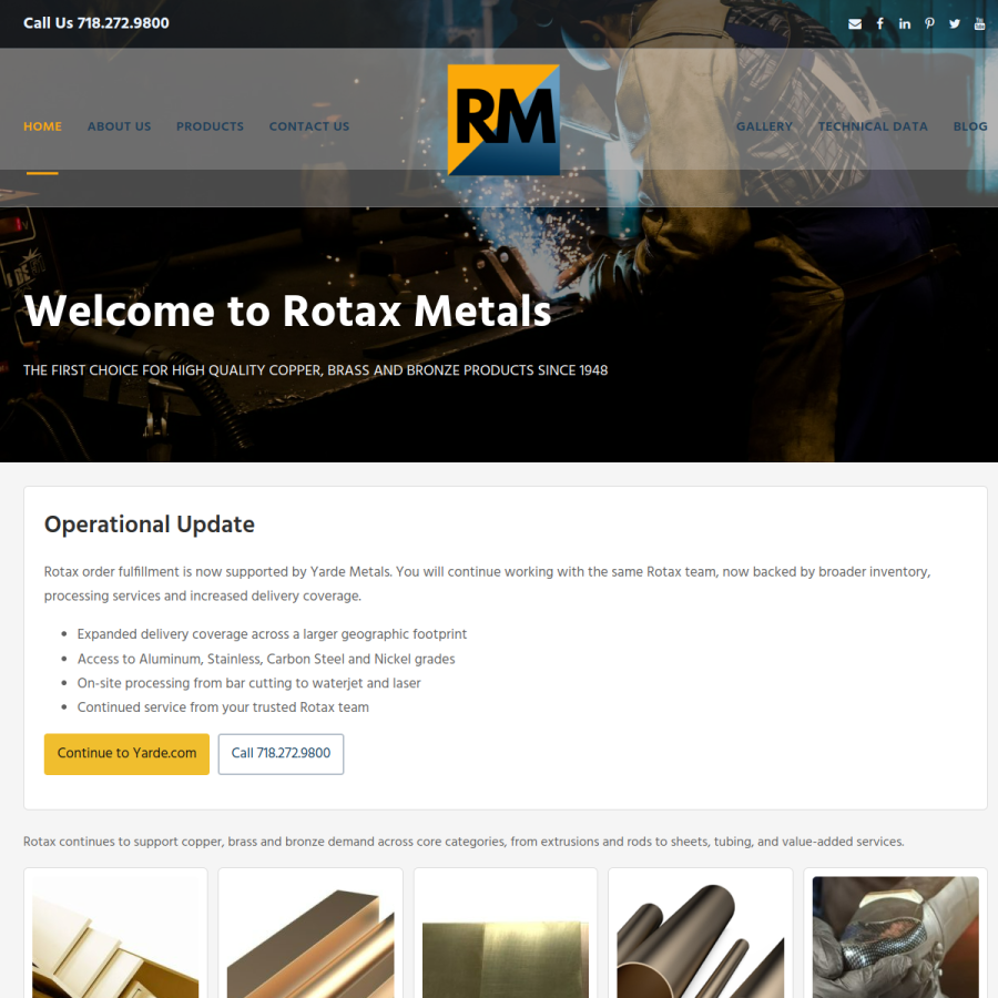 rotaxmetals.net homepage screenshot
