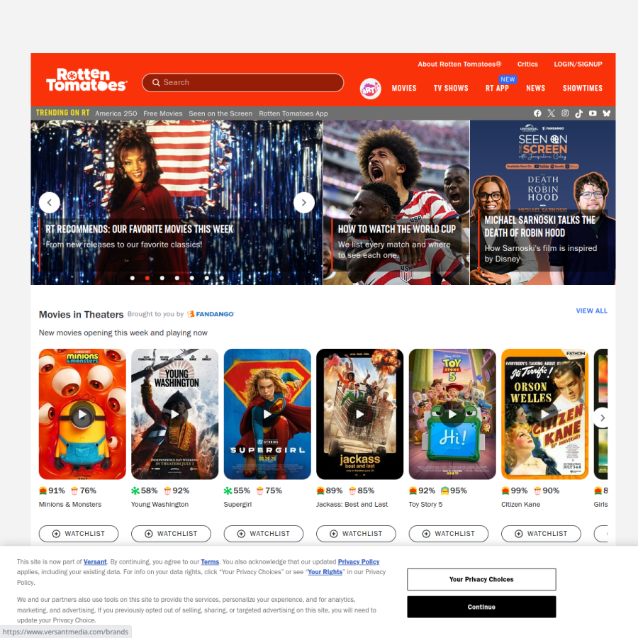 rottentomatoes.com homepage screenshot
