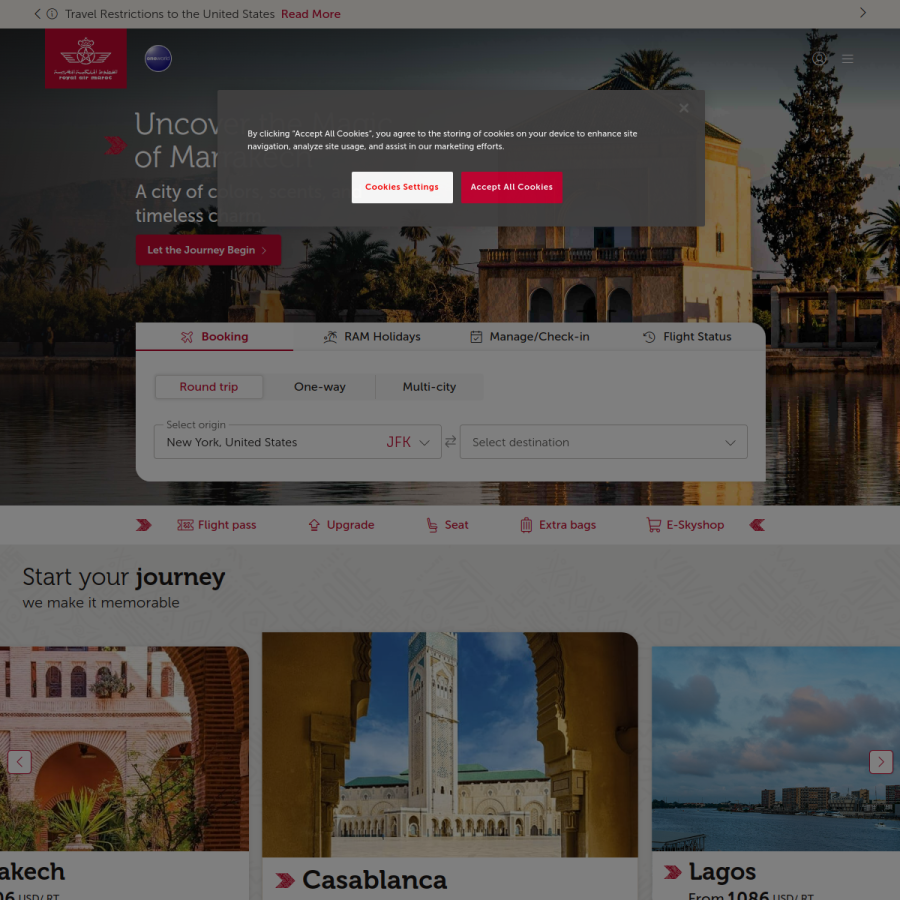 royalairmaroc.com homepage screenshot