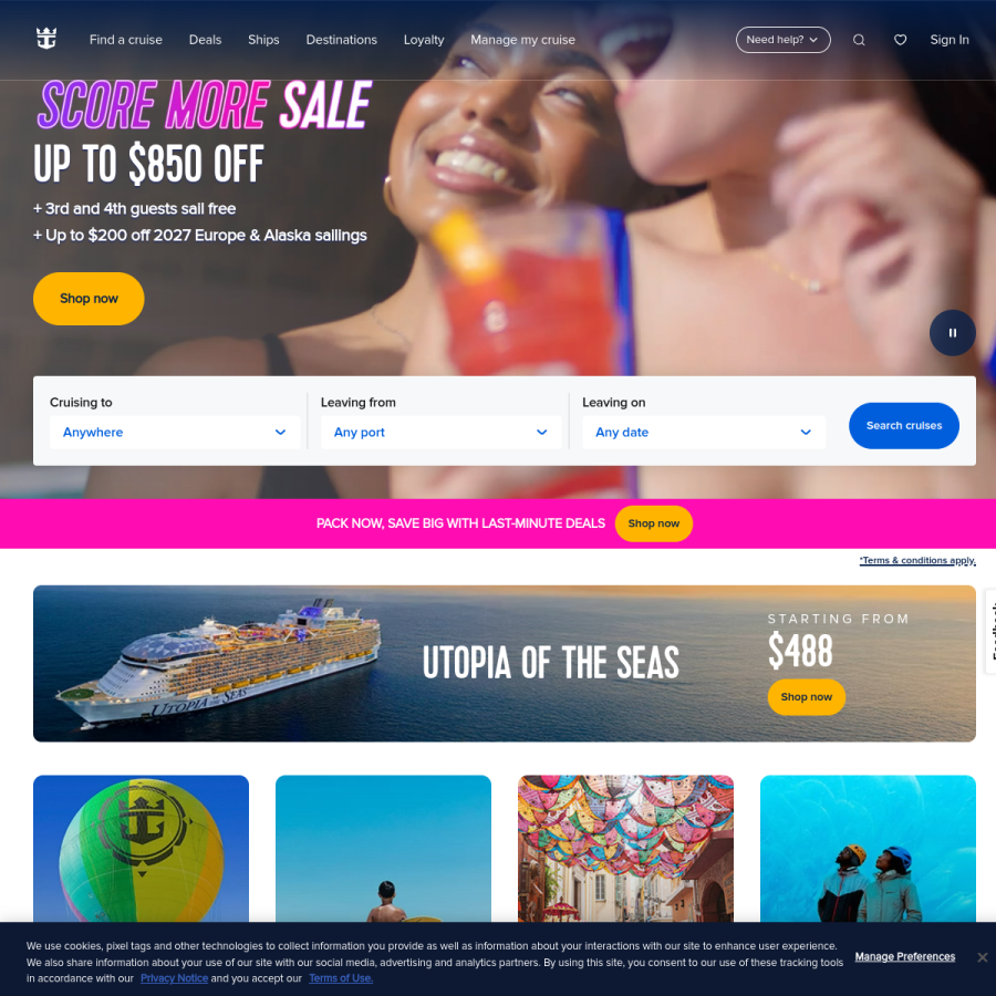 royalcaribbean.com homepage screenshot