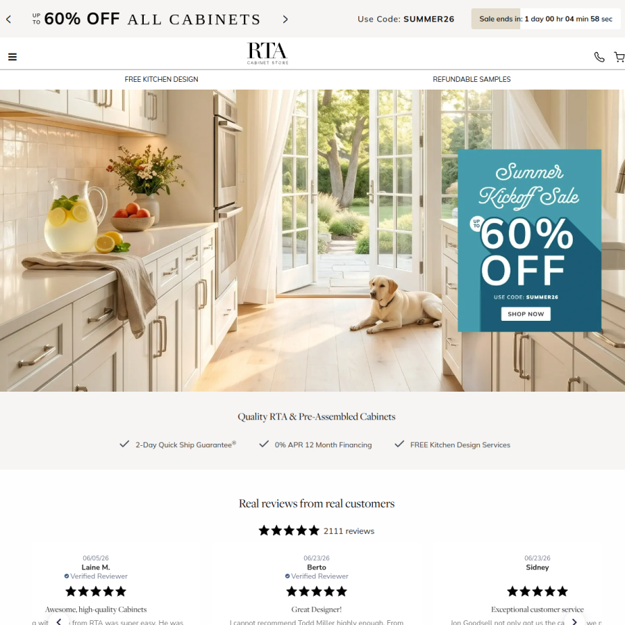 rtacabinetstore.com homepage screenshot