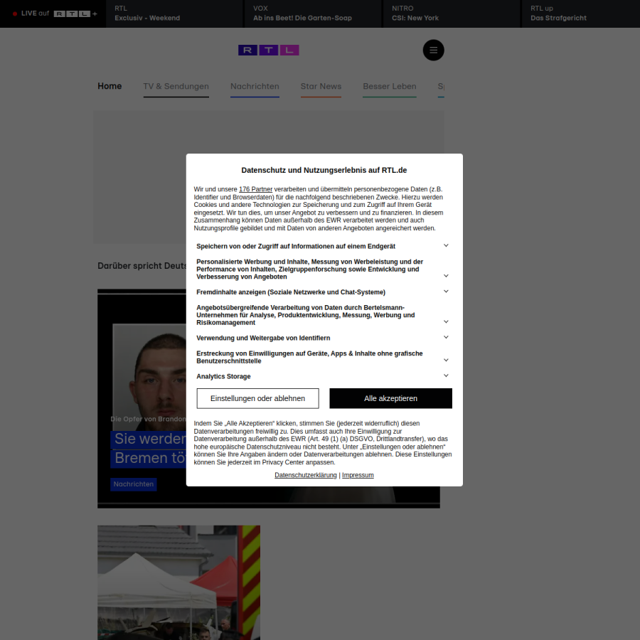 rtl.de homepage screenshot
