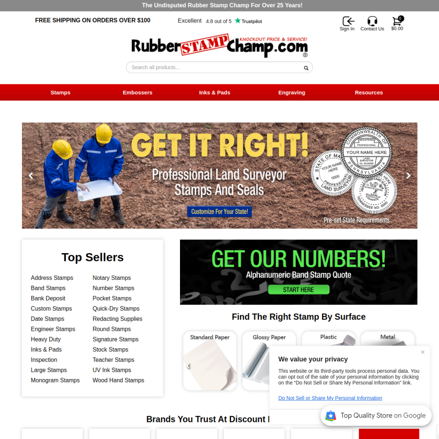 rubberstampchamp.com homepage screenshot
