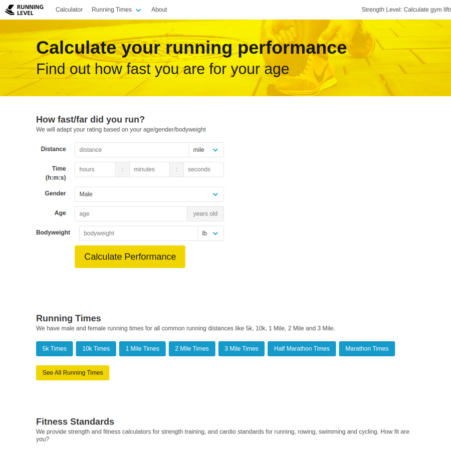 runninglevel.com homepage screenshot