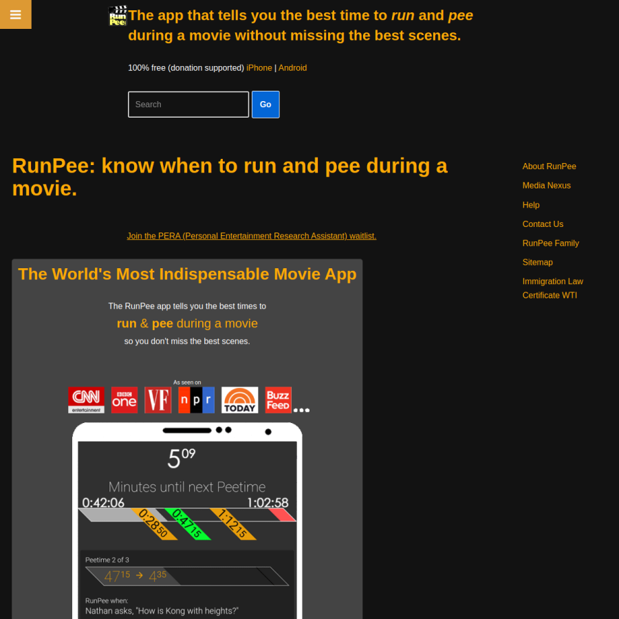 runpee.com homepage screenshot