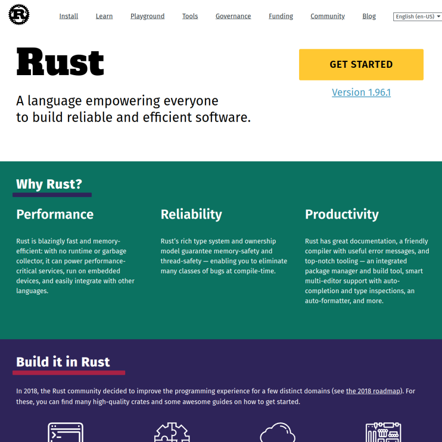 rust-lang.org homepage screenshot