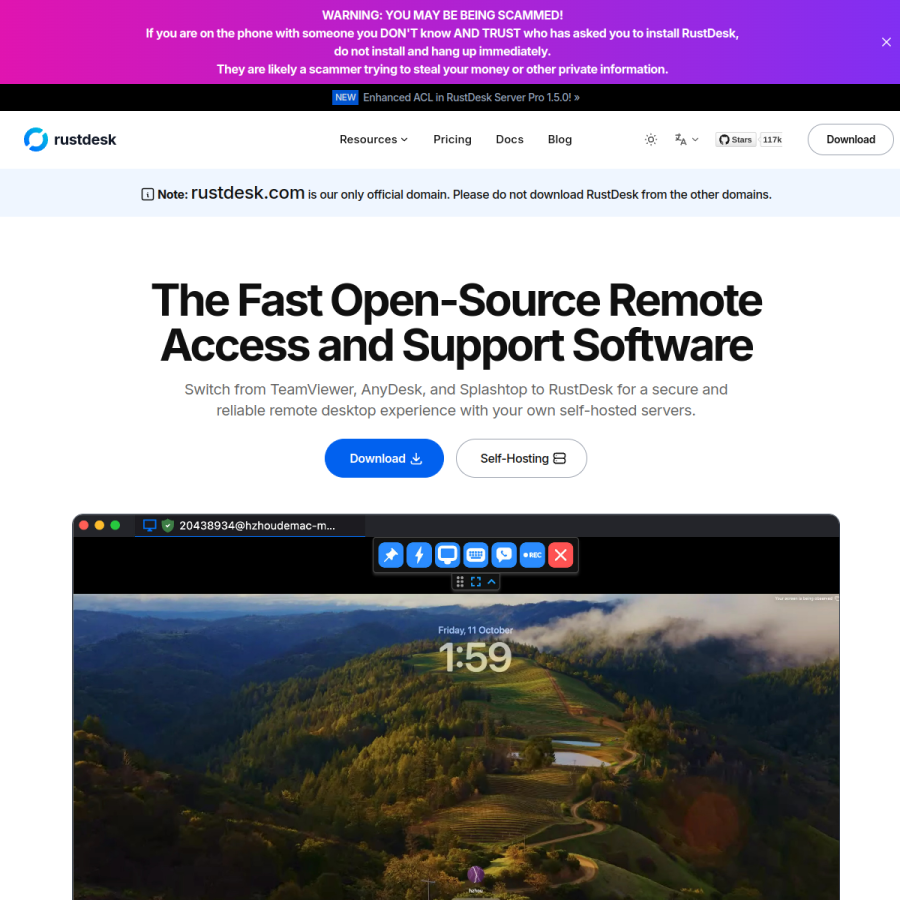 rustdesk.com homepage screenshot