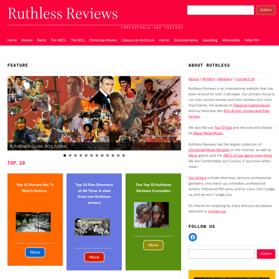ruthlessreviews.com homepage screenshot