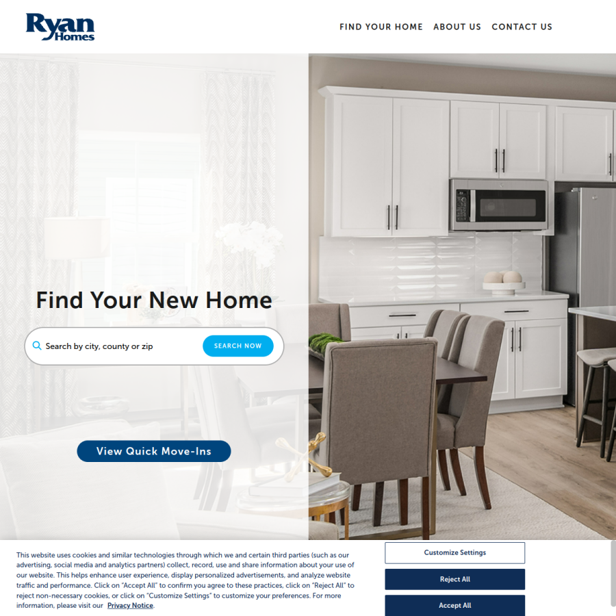 ryanhomes.com homepage screenshot