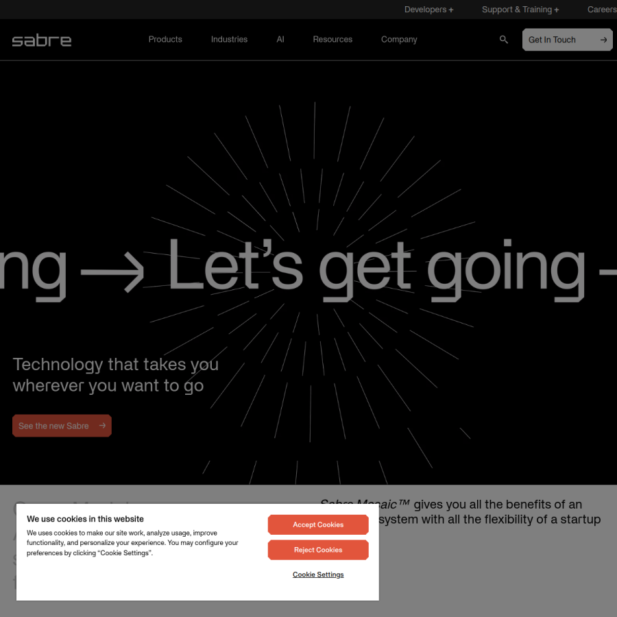 sabre.com homepage screenshot