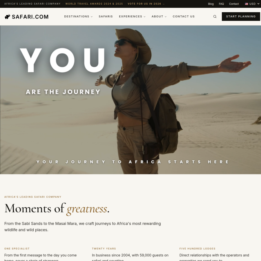 safari.com homepage screenshot