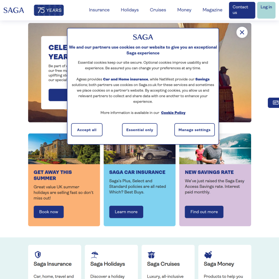 saga.co.uk homepage screenshot