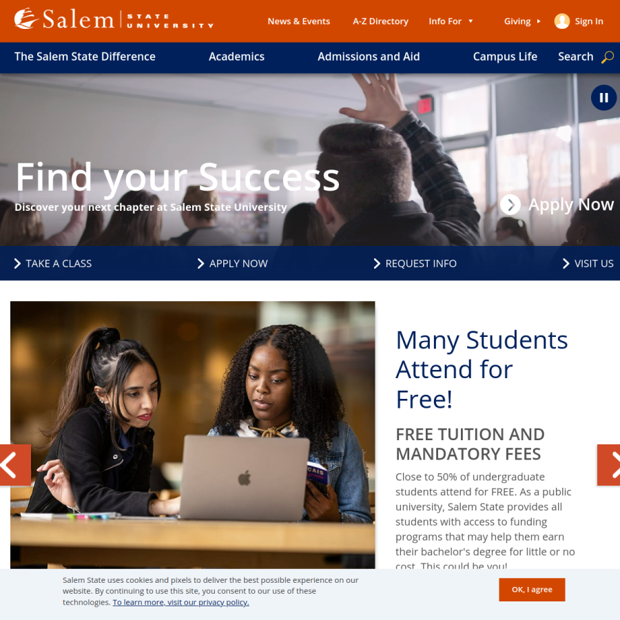 salemstate.edu homepage screenshot