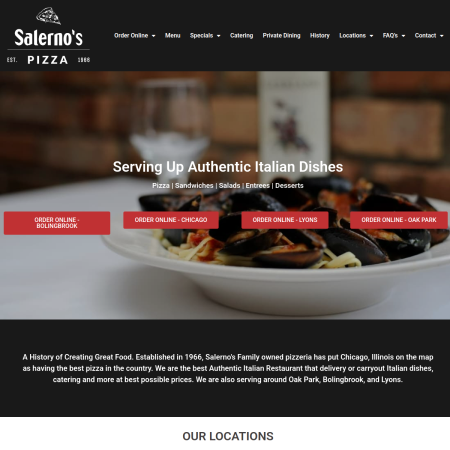 salernospizza.com homepage screenshot