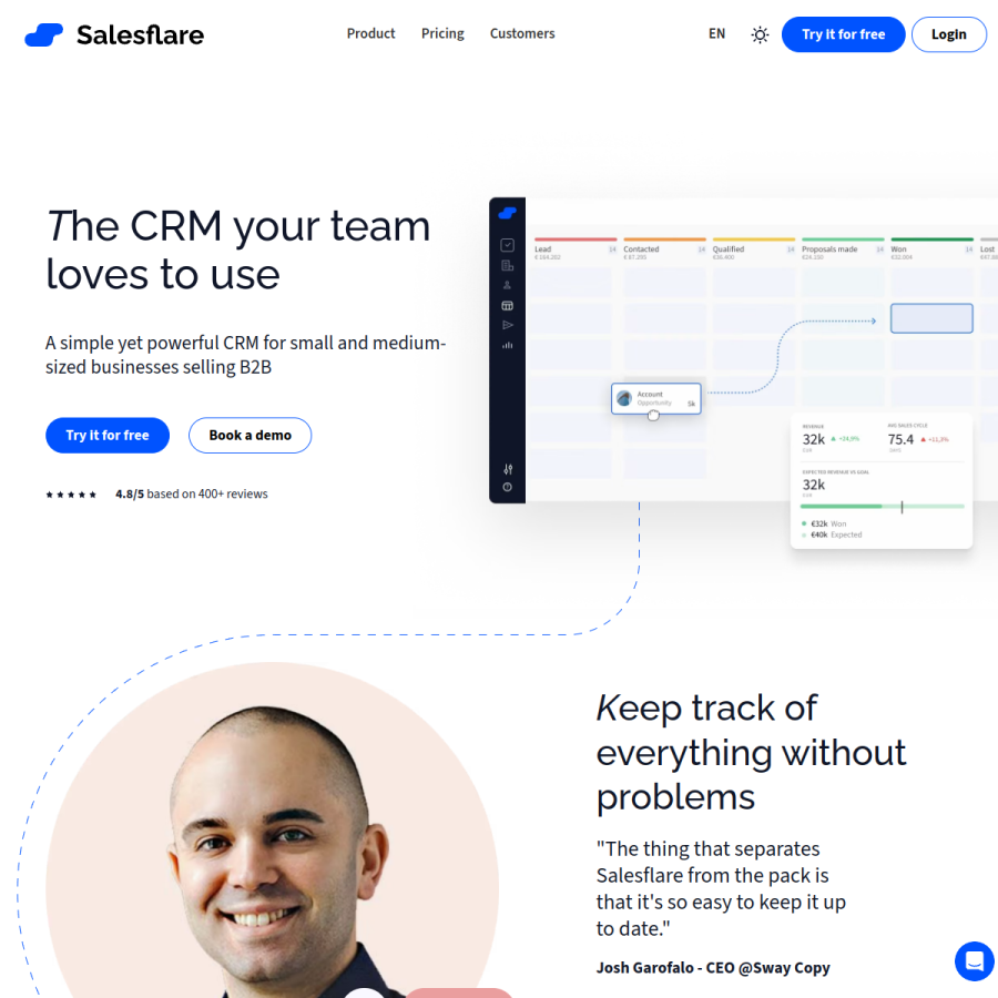 salesflare.com homepage screenshot