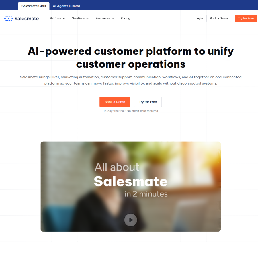 salesmate.io homepage screenshot