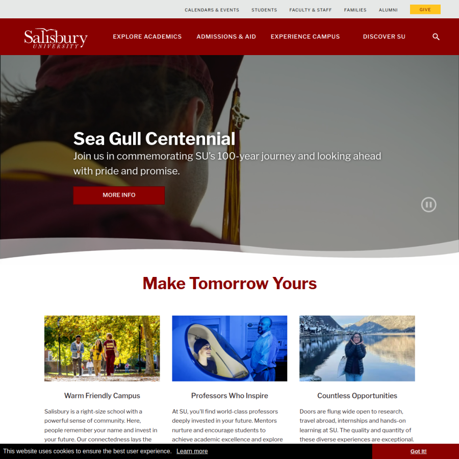 salisbury.edu homepage screenshot