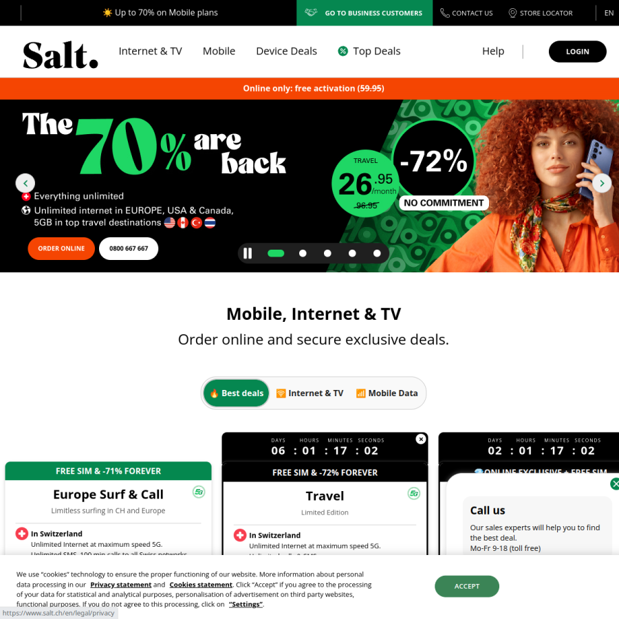 salt.ch homepage screenshot