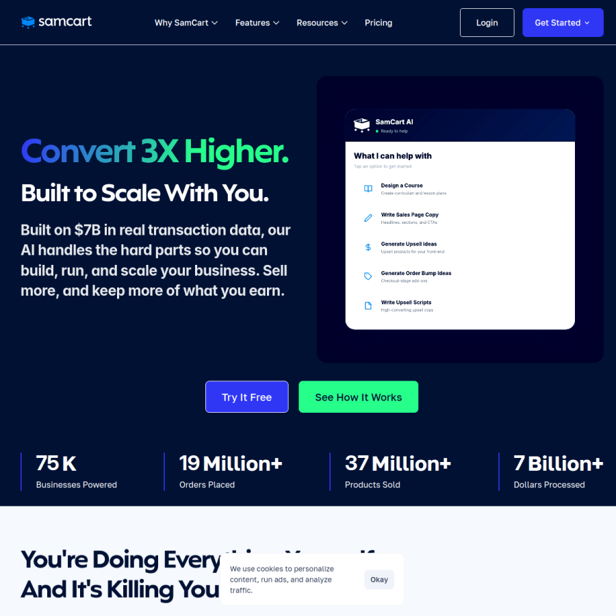 samcart.com homepage screenshot