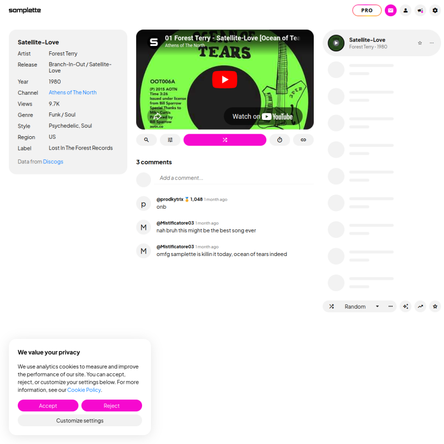 samplette.io homepage screenshot