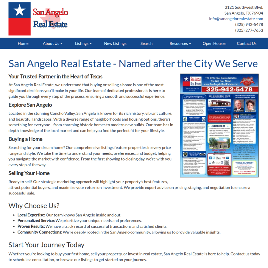 sanangelorealestate.com homepage screenshot