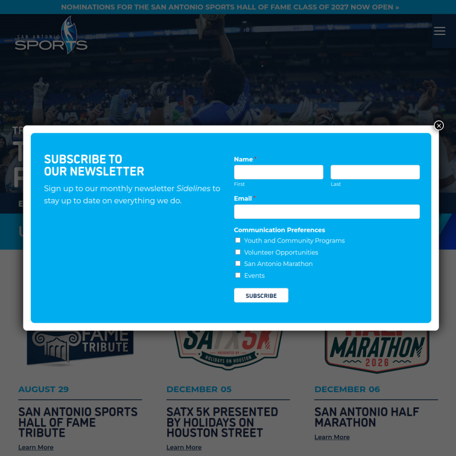 sanantoniosports.org homepage screenshot