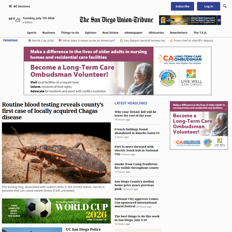 sandiegouniontribune.com homepage screenshot