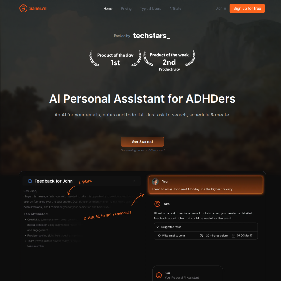 saner.ai homepage screenshot