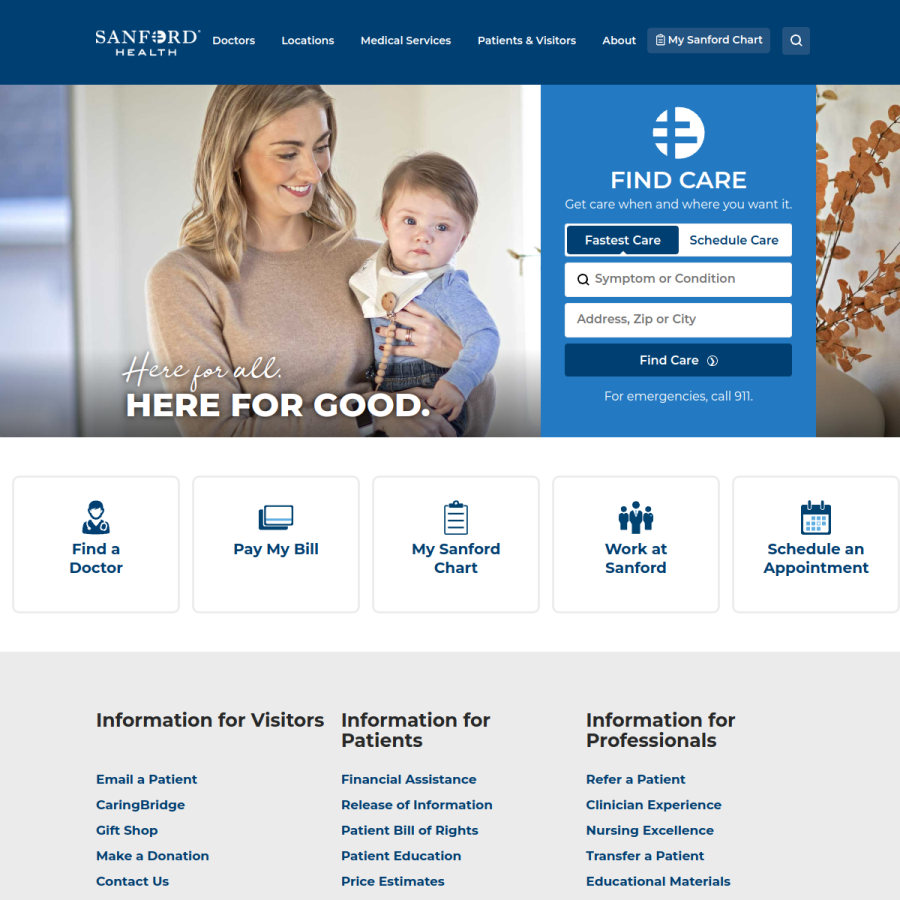 sanfordhealth.org homepage screenshot
