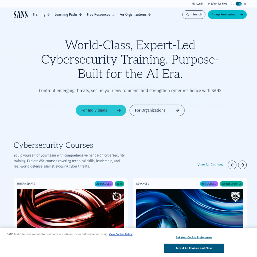 sans.org homepage screenshot