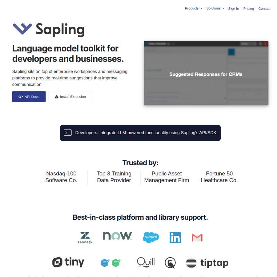 sapling.ai homepage screenshot